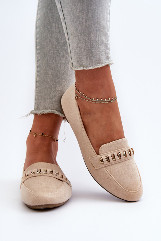 Mocassins brilhantes com correntes em Aredilla bege Mocassins brilhantes com correntes em Aredilla bege