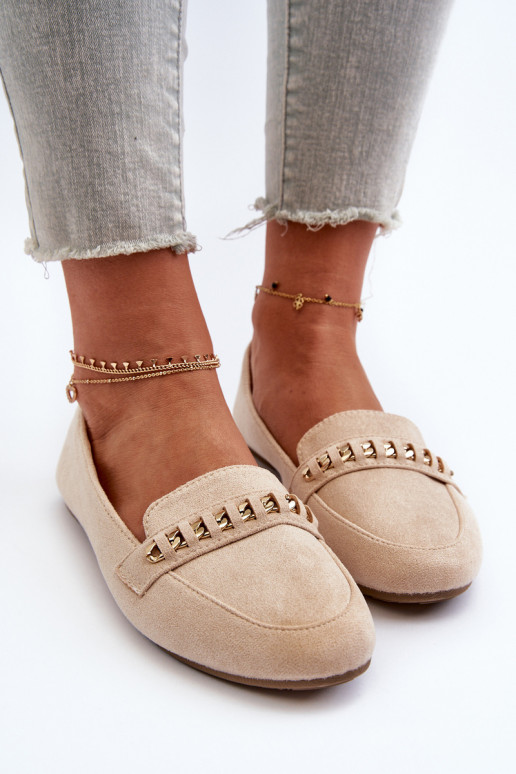 Mocassins brilhantes com correntes em Aredilla bege Mocassins brilhantes com correntes em Aredilla bege