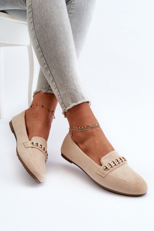 Mocassins brilhantes com correntes em Aredilla bege Mocassins brilhantes com correntes em Aredilla bege