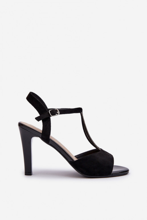 Sandálias femininas com salto fino Ze Zdobionymi Paskami Sergio Leone SK924 cor preta Sandálias femininas com salto fino Ze Zdobionymi Paskami Sergio Leone SK924 cor preta