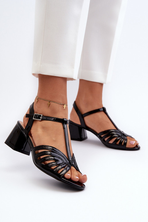 com efeito laca Sandálias elegantes de salto alto Sergio Leone SK880 cor preta