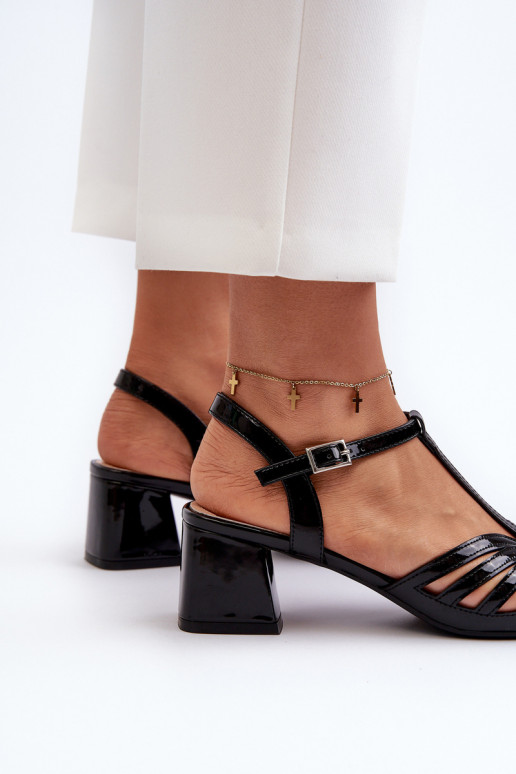 com efeito laca Sandálias elegantes de salto alto Sergio Leone SK880 cor preta