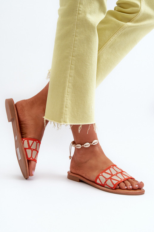 Chinelos femininos com salto largo na cor laranja Traivea Chinelos femininos com salto largo na cor laranja Traivea