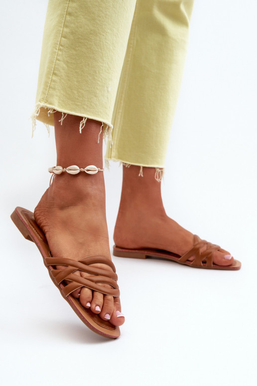 Chinelos femininos Eko com salto largo cor marrom Moldela