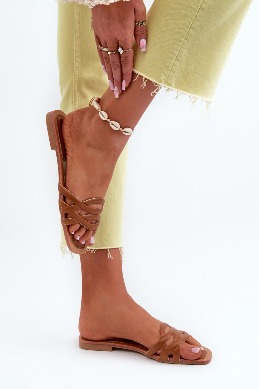 Chinelos femininos Eko com salto largo cor marrom Moldela