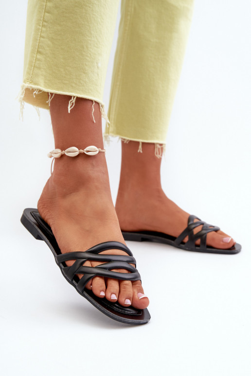 Chinelos femininos Eko com salto largo na cor preta Moldela