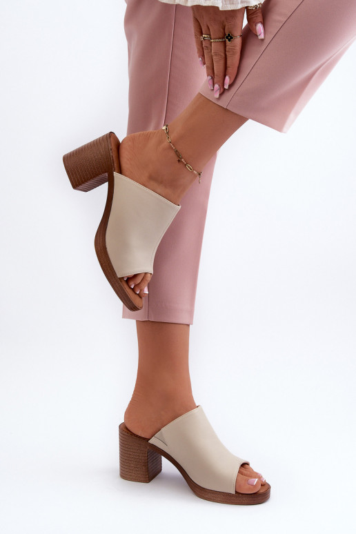 Chinelos femininos estilo elegante com salto bege Varnila