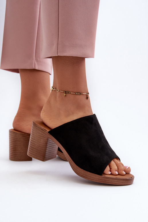 Chinelos femininos estilo elegante com salto na cor preta Varnila