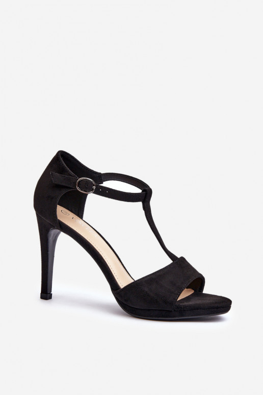 Sandálias femininas de salto alto confeccionadas em Eco Suede, Preta Obdaria