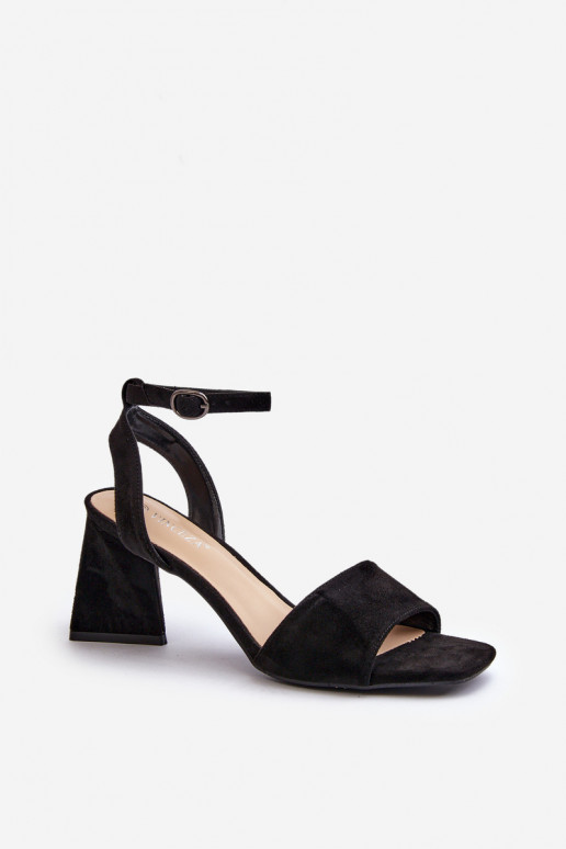 Sandálias femininas de salto alto em Eco Suede Black Upttima