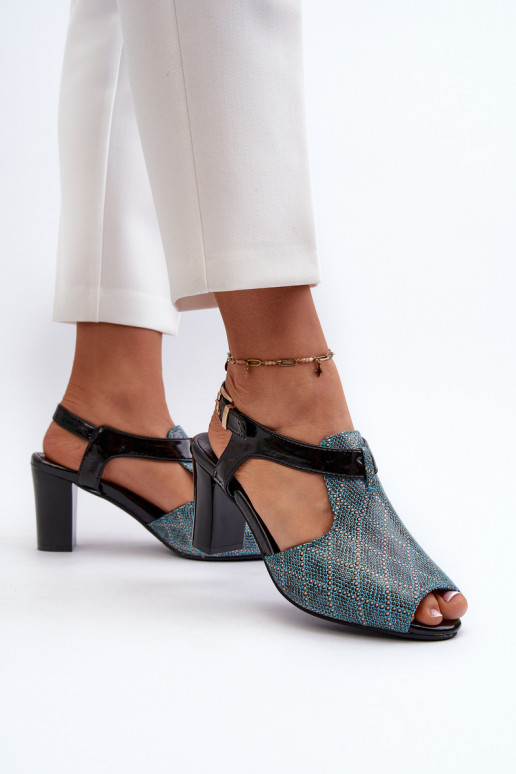 Sandálias femininas de salto alto em couro ecológico turquesa Queenmarie Sandálias femininas de salto alto em couro ecológico turquesa Queenmarie