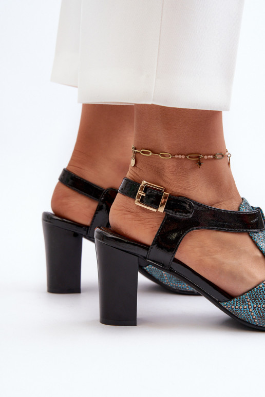 Sandálias femininas de salto alto em couro ecológico turquesa Queenmarie Sandálias femininas de salto alto em couro ecológico turquesa Queenmarie