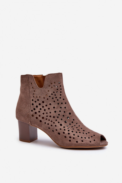 Botas femininas de camurça orgânica com salto alto e bico aberto Marrom Halania