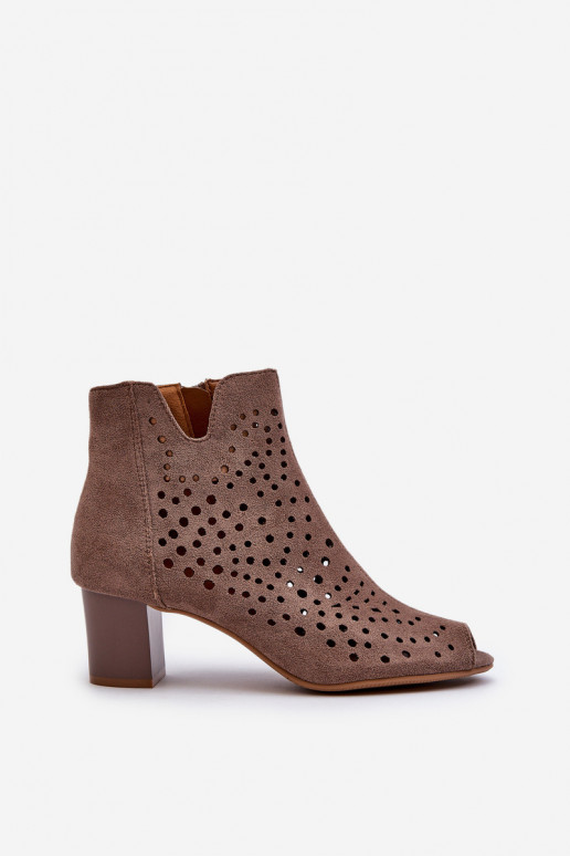 Botas femininas de camurça orgânica com salto alto e bico aberto Marrom Halania