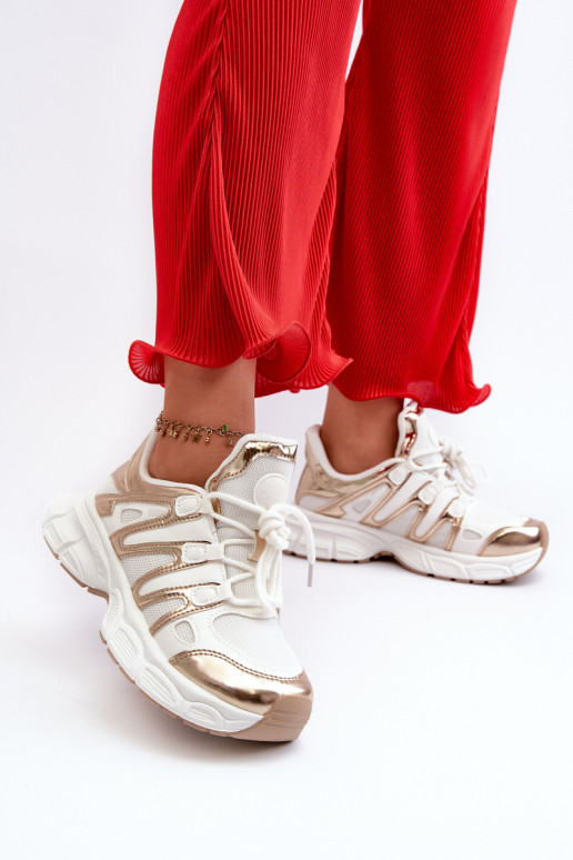 Sapatos modelo de tênis cor branco-ouro Ahmani