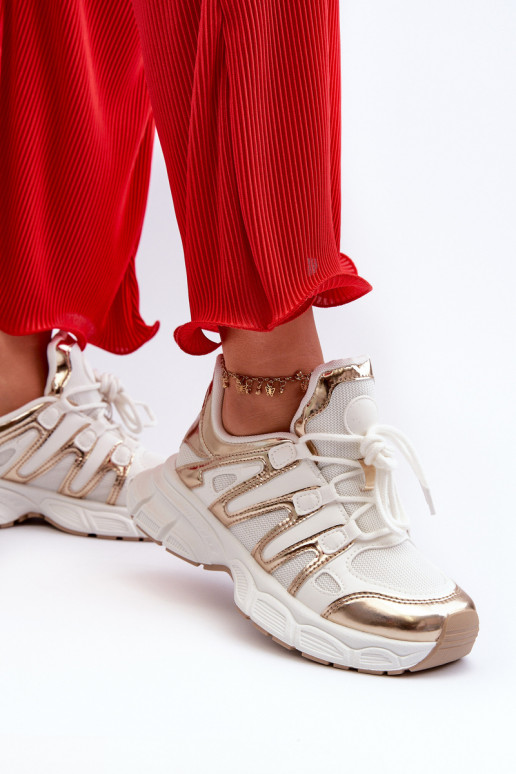 Sapatos modelo de tênis cor branco-ouro Ahmani