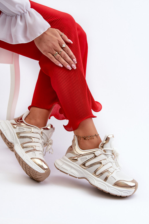 Sapatos modelo de tênis cor branco-ouro Ahmani