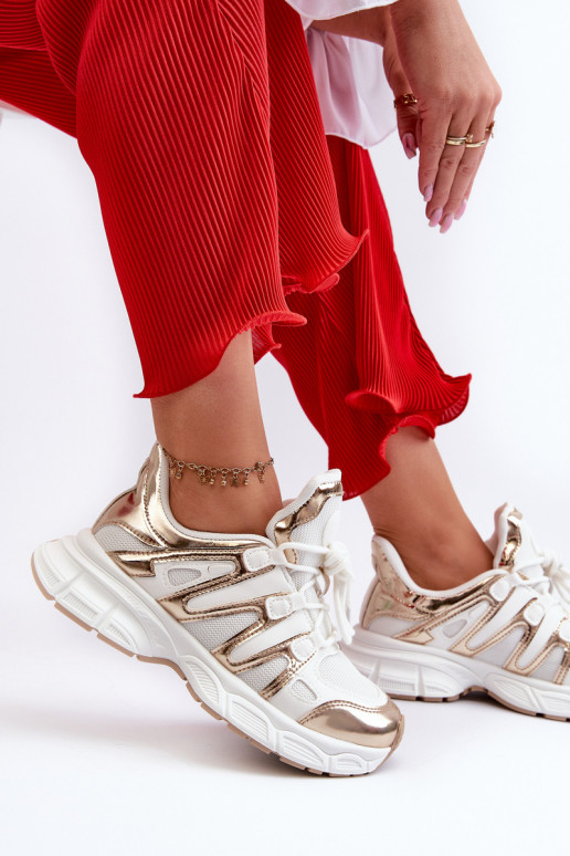 Sapatos modelo de tênis cor branco-ouro Ahmani