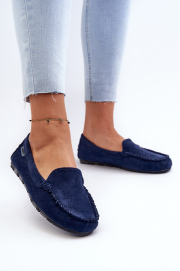 Mocassins femininos em camurça sintética, azul-escuro Amrutia