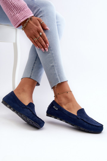 Mocassins femininos em camurça sintética, azul-escuro Amrutia 2