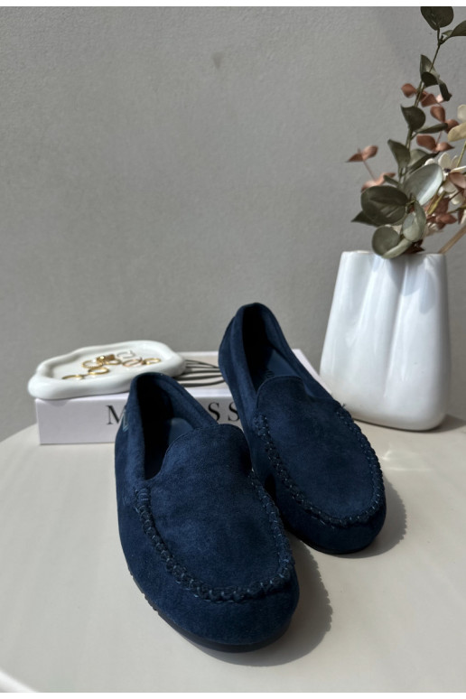 Mocassins femininos de camurça orgânica azul marinho Amrutia