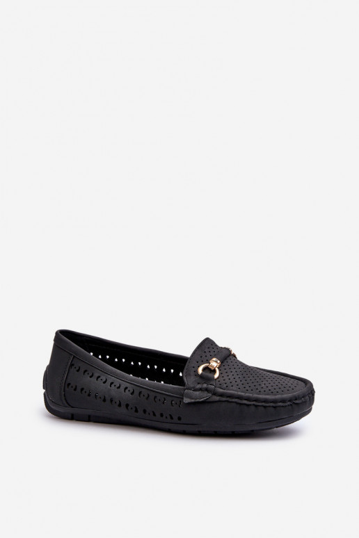 Mocassins femininos vazados com enfeites em Kaydance preto