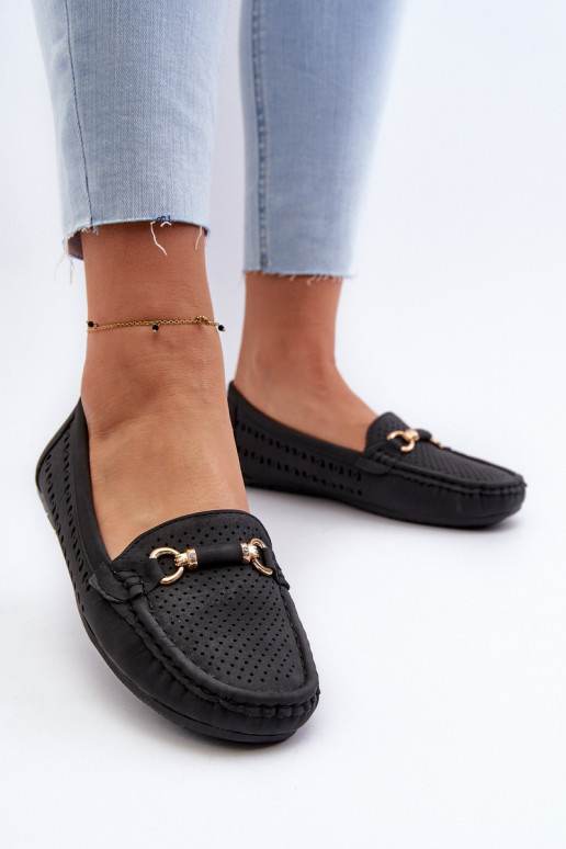 Mocassins femininos vazados com enfeites em Kaydance preto