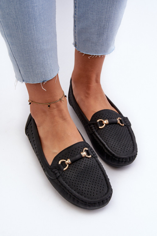 Mocassins femininos vazados com enfeites em Kaydance preto