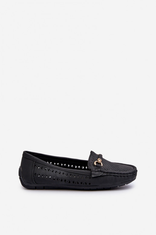 Mocassins femininos vazados com enfeites em Kaydance preto
