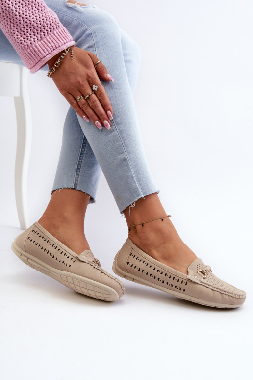mocassins femininos vazados com enfeites em bege Kaydance