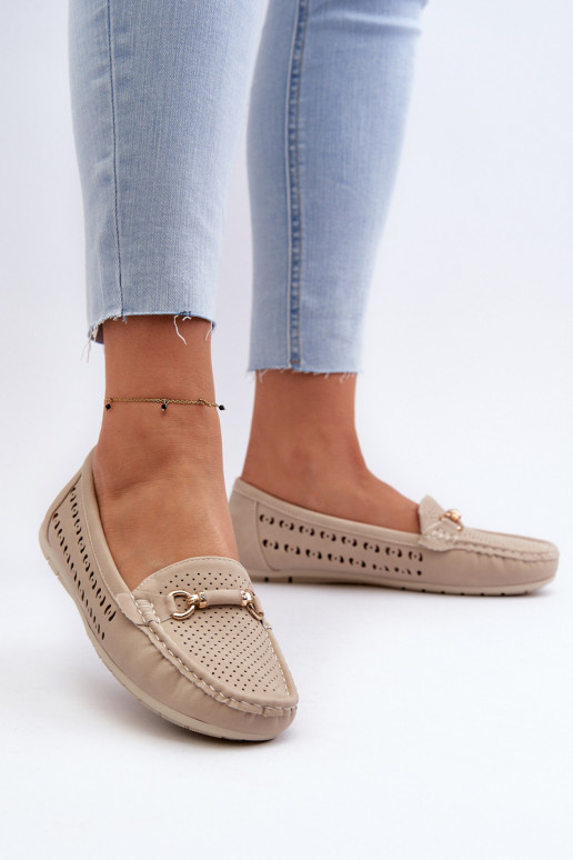 mocassins femininos vazados com enfeites em bege Kaydance