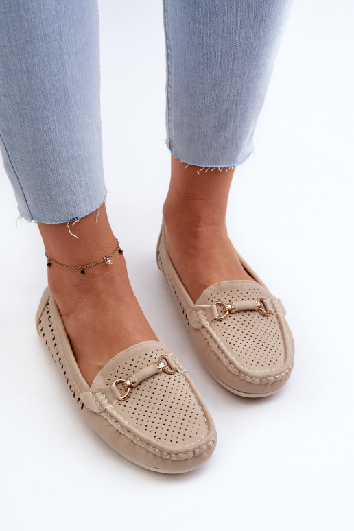 mocassins femininos vazados com enfeites em bege Kaydance