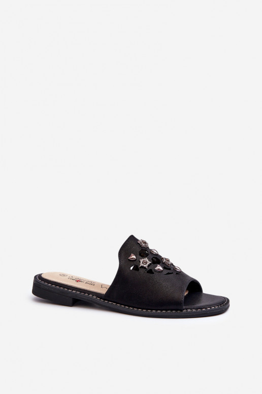 com brilho Sandálias femininas com lindos detalhes S.Barski KV27-063 cor preta