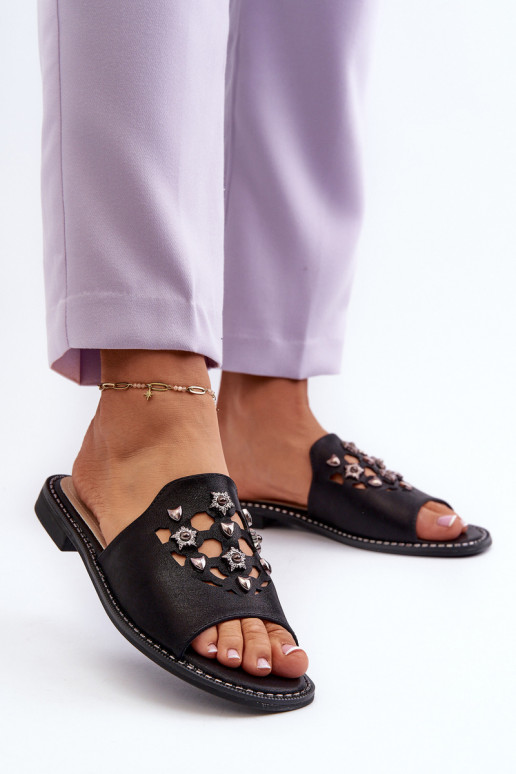 com brilho Sandálias femininas com lindos detalhes S.Barski KV27-063 cor preta