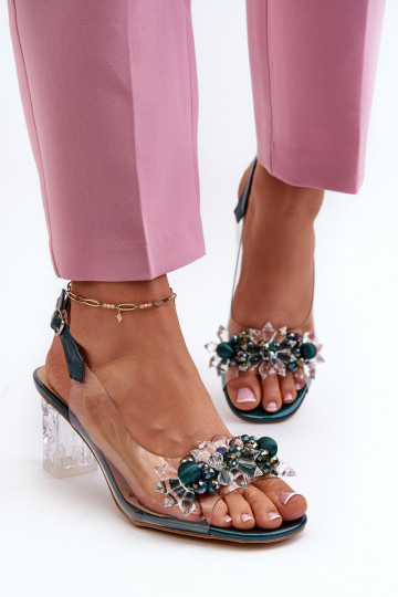 sandálias Perregimi com salto com lindos detalhes na cor verde D&A MR38-D1