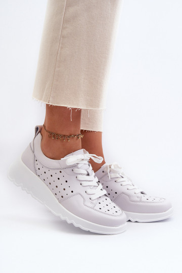 com elementos perfurados Tênis modelo sapatos couro natural cor cinza S.Barski LR482