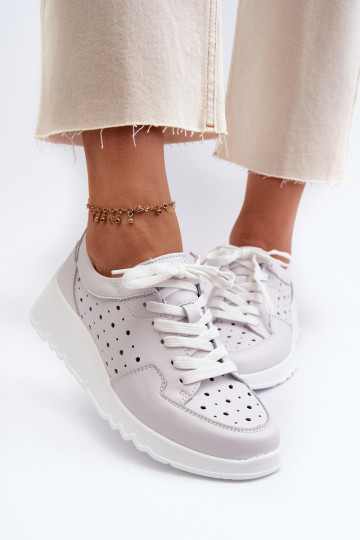 com elementos perfurados Tênis modelo sapatos couro natural cor cinza S.Barski LR482 2