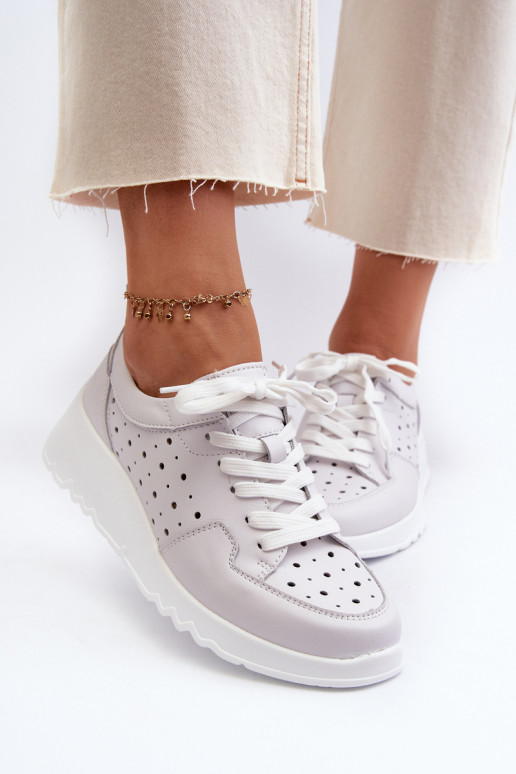 com elementos perfurados Tênis modelo sapatos couro natural cor cinza S.Barski LR482