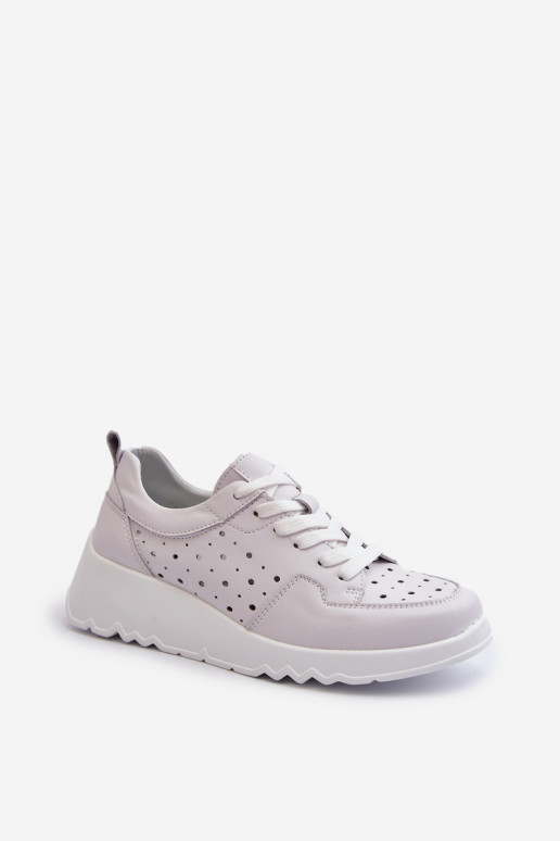 com elementos perfurados Tênis modelo sapatos couro natural cor cinza S.Barski LR482