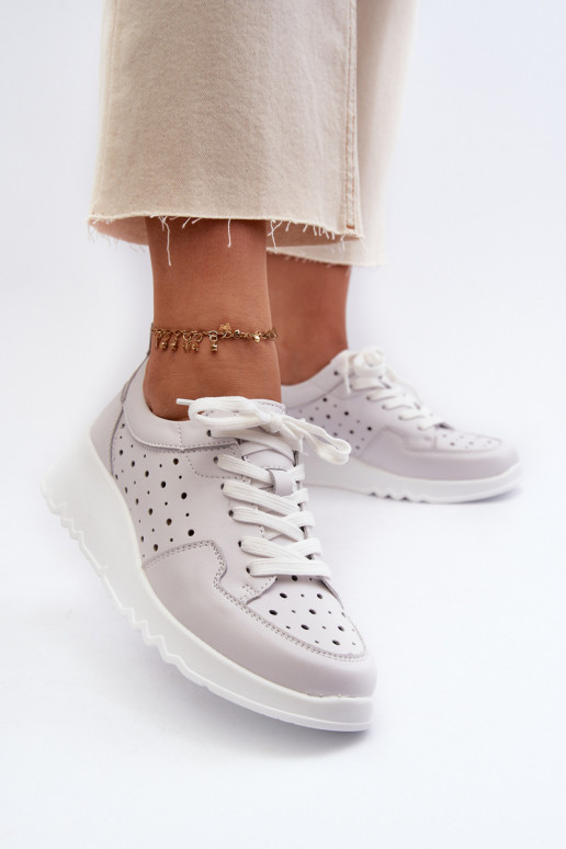 com elementos perfurados Tênis modelo sapatos couro natural cor cinza S.Barski LR482