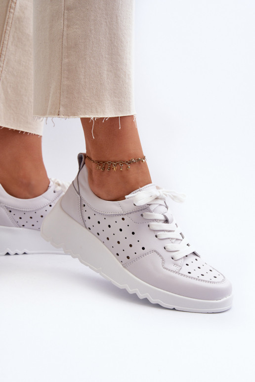 com elementos perfurados Tênis modelo sapatos couro natural cor cinza S.Barski LR482