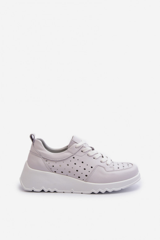 com elementos perfurados Tênis modelo sapatos couro natural cor cinza S.Barski LR482