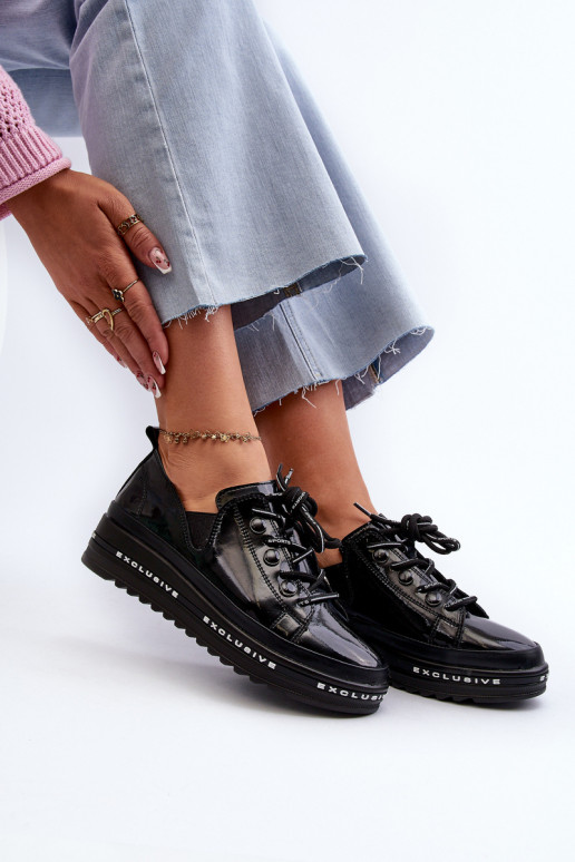 Sapatos com atacadores e plataforma em couro natural S.Barski LR620 preto Sapatos com atacadores e plataforma em couro natural S.Barski LR620 preto