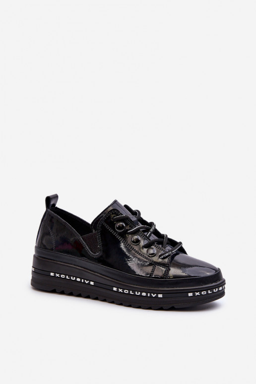 Sapatos com atacadores e plataforma em couro natural S.Barski LR620 preto