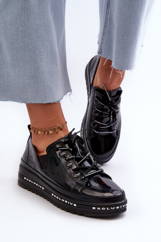 Sapatos com atacadores e plataforma em couro natural S.Barski LR620 preto Sapatos com atacadores e plataforma em couro natural S.Barski LR620 preto
