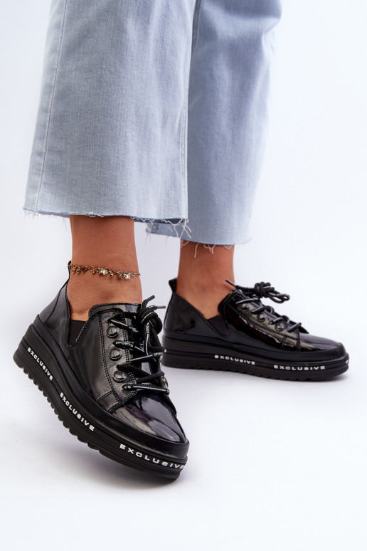 Sapatos com atacadores e plataforma em couro natural S.Barski LR620 preto Sapatos com atacadores e plataforma em couro natural S.Barski LR620 preto