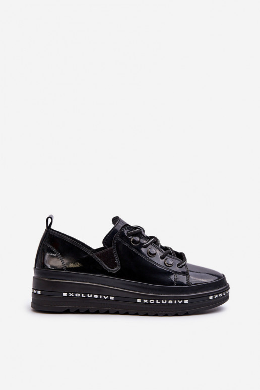 Sapatos com atacadores e plataforma em couro natural S.Barski LR620 preto