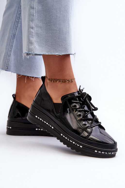 Sapatos com atacadores e plataforma em couro natural S.Barski LR620 preto Sapatos com atacadores e plataforma em couro natural S.Barski LR620 preto