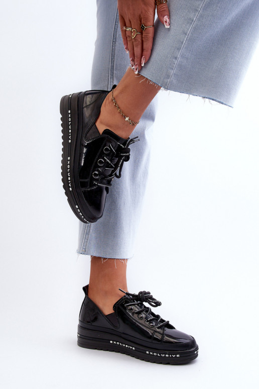 Sapatos com atacadores e plataforma em couro natural S.Barski LR620 preto Sapatos com atacadores e plataforma em couro natural S.Barski LR620 preto