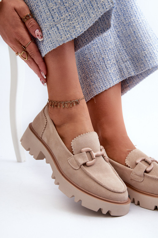 Mocassins de camurça com enfeites D&A TW117 bege Mocassins de camurça com enfeites D&A TW117 bege